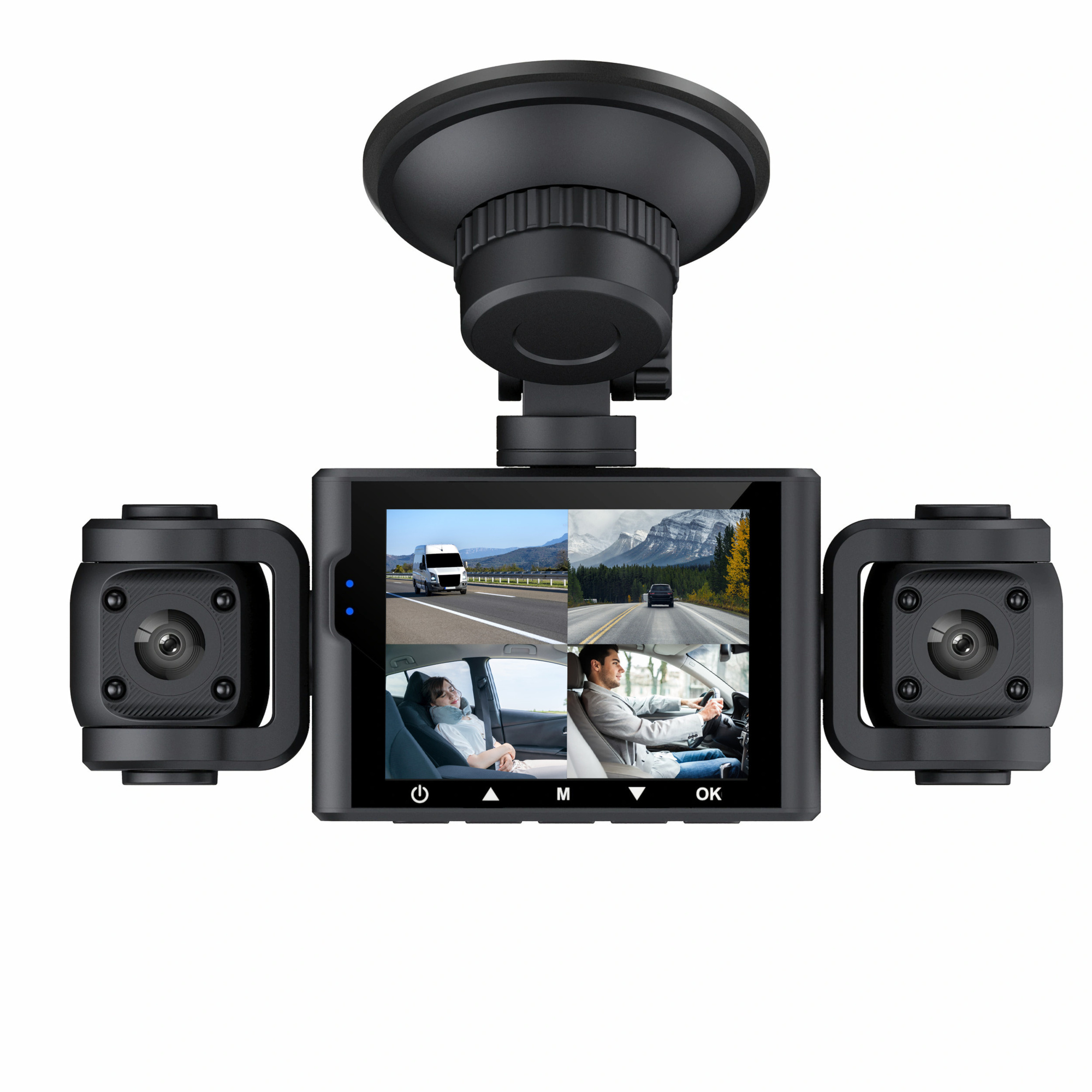 BlackTeck 4-Channel 360° WiFi Dash Cam — Front, Rear & Interior Coverage, 2.4in. IPS Screen, IR Night Vision, G-Sensor, App Control, Optional 64GB SD Card, Model# NTE-D7-64G-4